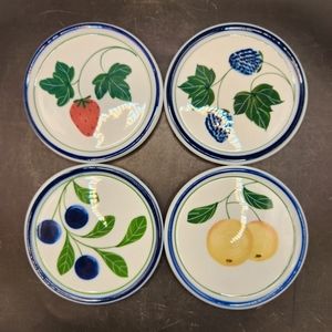 Vintage Dansk Berries Fruit Coasters White with Blue Rim Set of 4